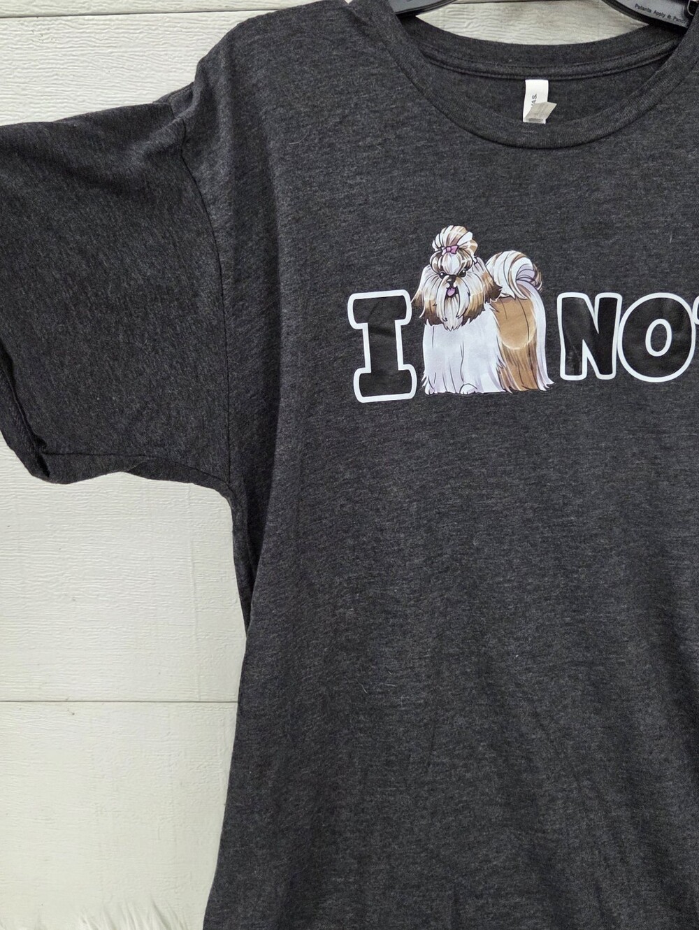 Graphic Pet Lover T-Shirt - Gray "I (Shih Tzu) Not" dog Bella Canvas Large Long - Picture 5 of 7
